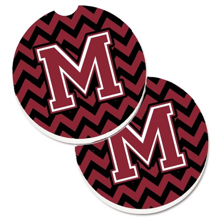 Carolines Treasures Letter M Chevron Garnet and Black  Cup Holder Car Coaster, PK2 CJ1052-MCARC
